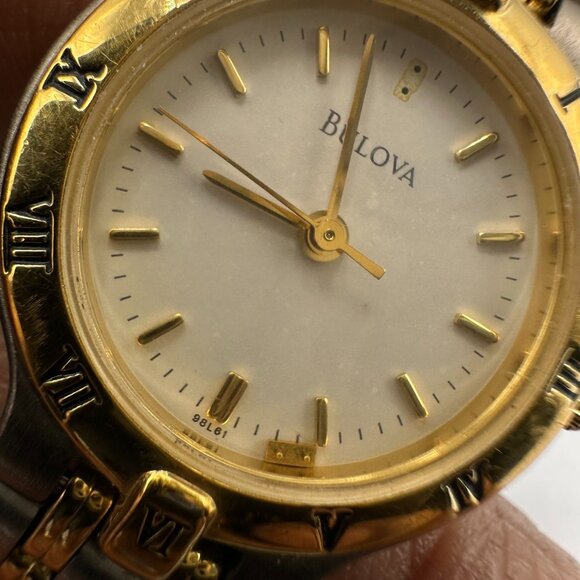 Bulova Watch Women Silver Gold Two Tone Beige Dial 24MM New Battery 7.25" - Picture 13 of 15